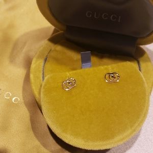 Gucci 18K Yellow Gold GG Tissue Stud Earrings NEW